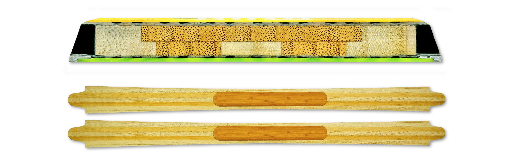 Tour Layup core: bamboo and paulownia hybrid with the CNC milled bamboo mounting plate