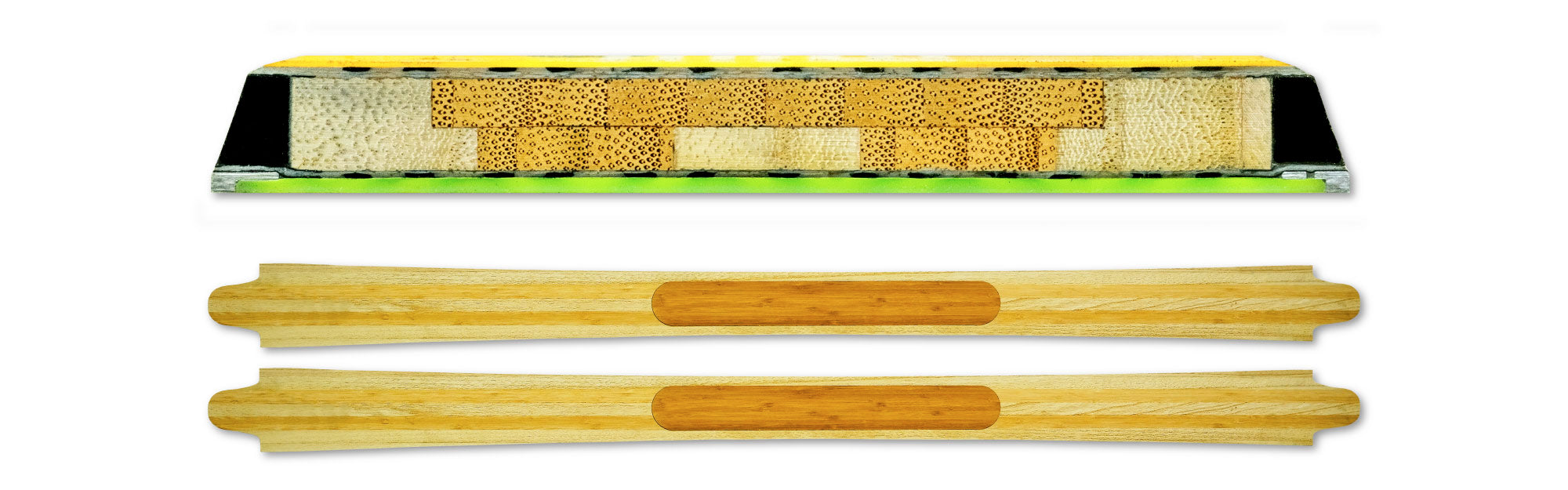 50/50 Layup core: bamboo and paulownia hybrid with the CNC milled bamboo mounting plate