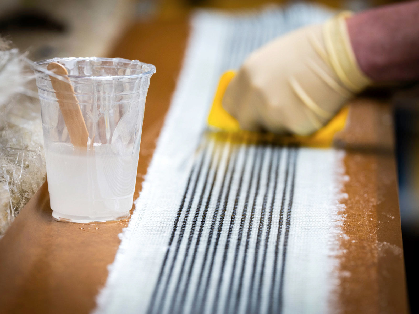 A roll of the 2800 hybrid fiberglass and carbon composite weave.